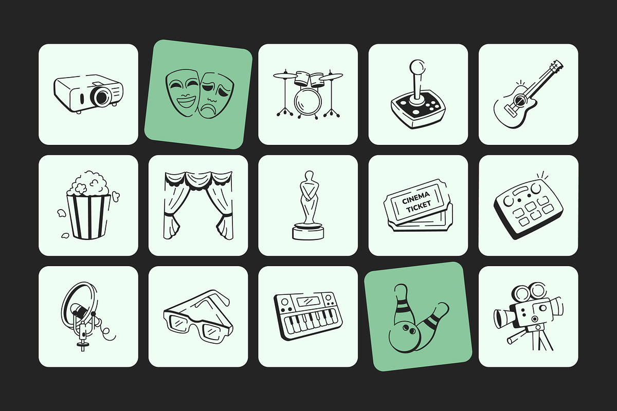 Entertainment Doodle Icon Set, an Outline Icon by Vectors Market (Photo 6 of 8)
