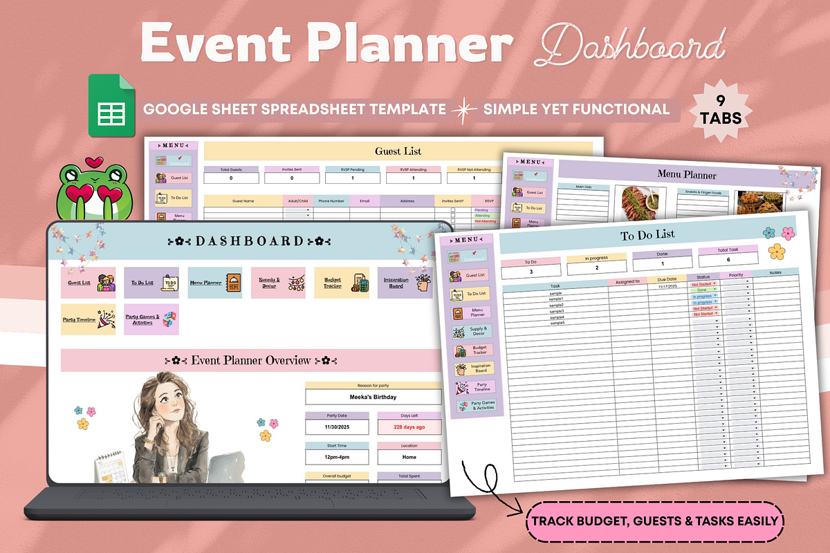 Event Planner Dashboard Spreadsheet, a Stationery Template by bellaROSEworkshop (Photo 1 of 6)