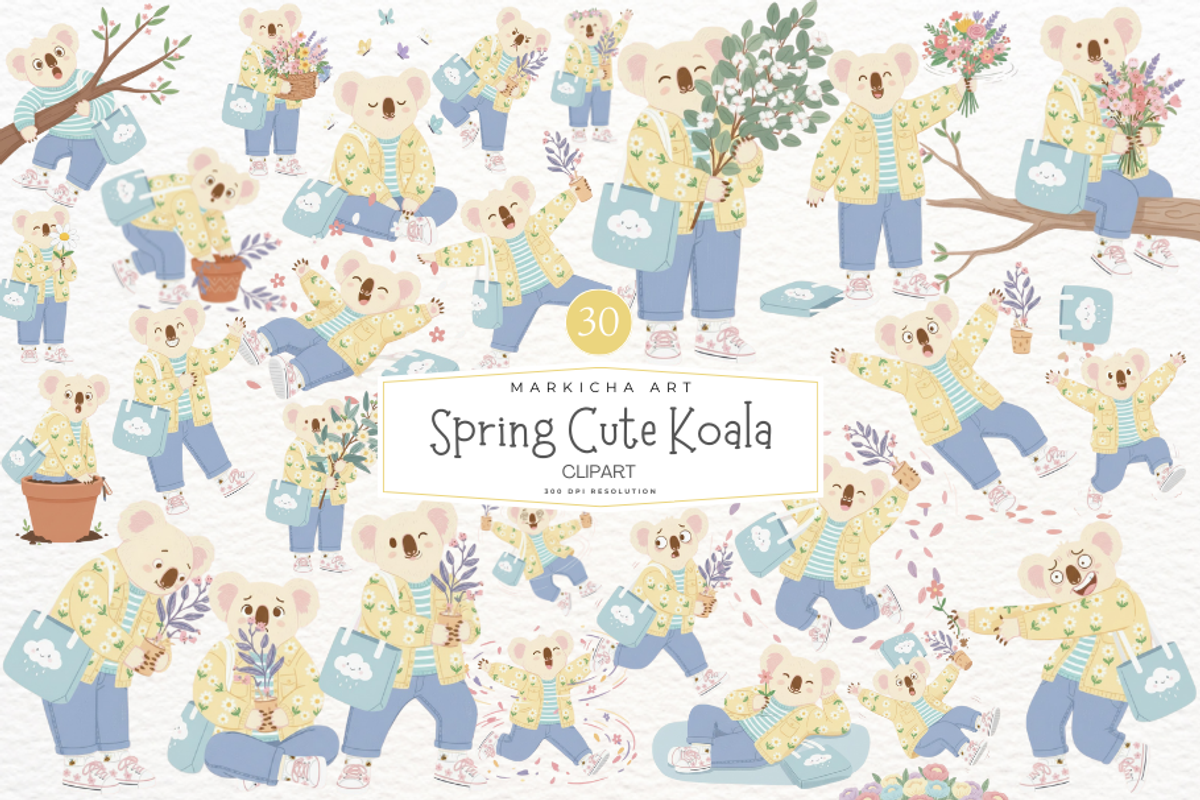 Spring Cute Koala Clipart, an Animal Illustration by Markicha Art (Photo 1 of 7)