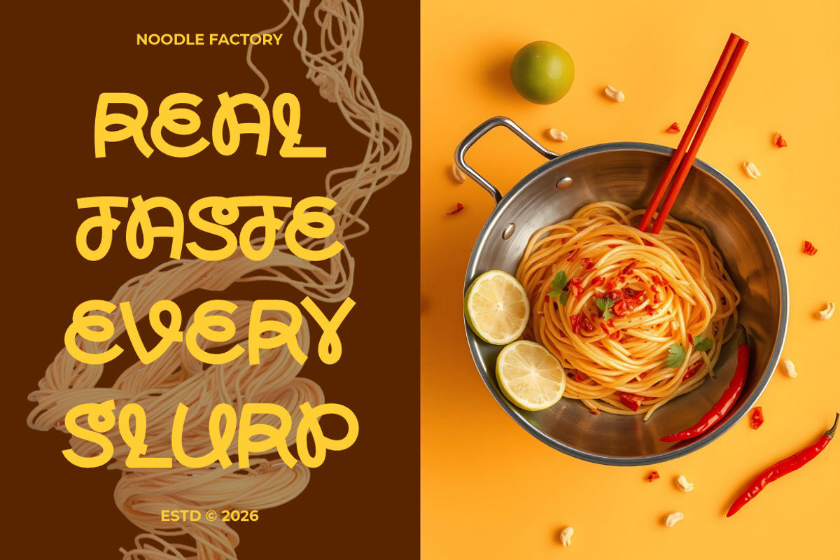 Noodle Factory Curly Food Font, a Font by PutraCetol Studio (Photo 2 of 5)