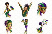Afro Girls Mardi Gras Clipart, an Illustration by Black Bird Studio (Thumbnail 4 of 6)