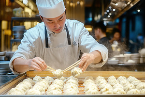 A Chinese chef makes xiaolongbao, a Photo by Pavel_design