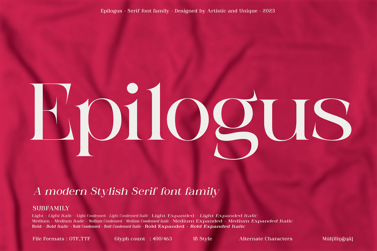Epilogus - Serif font family, a Serif Font by Artistic & Unique (Photo 1 of 15)