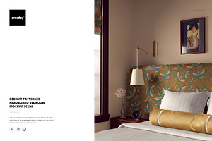 Bed with Patterned Headboard Mockup, a Household Mockup by creatsy5