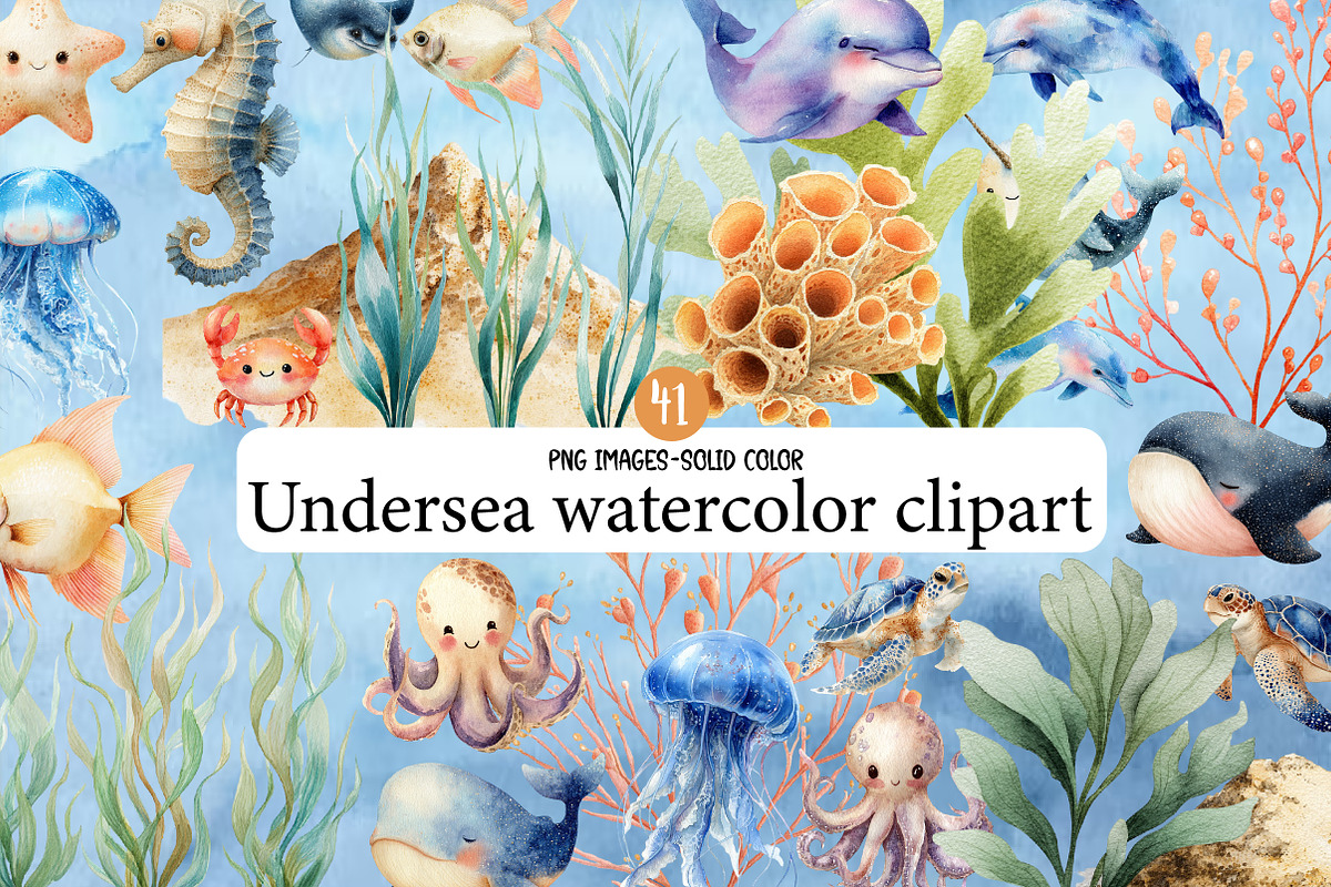 Undersea watercolor clipart, an Illustration by Designworld (Photo 1 of 6)
