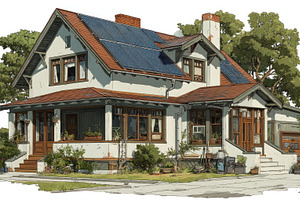 Charming suburban house with red tile roof and solar panels, sur, a Technology Photo by José Manuel Gelpi