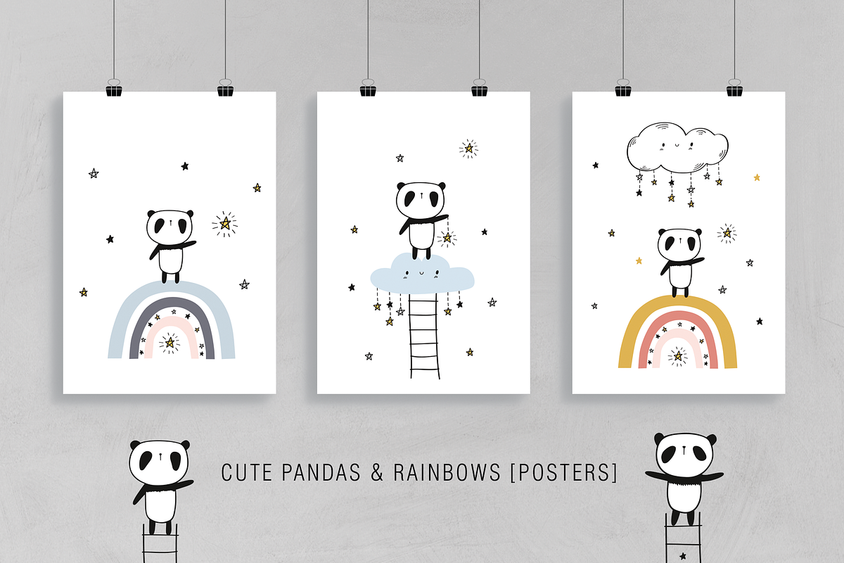 Cute pandas & rainbows collection, an Animal Illustration by Tkoko vectors & patterns (Photo 4 of 11)