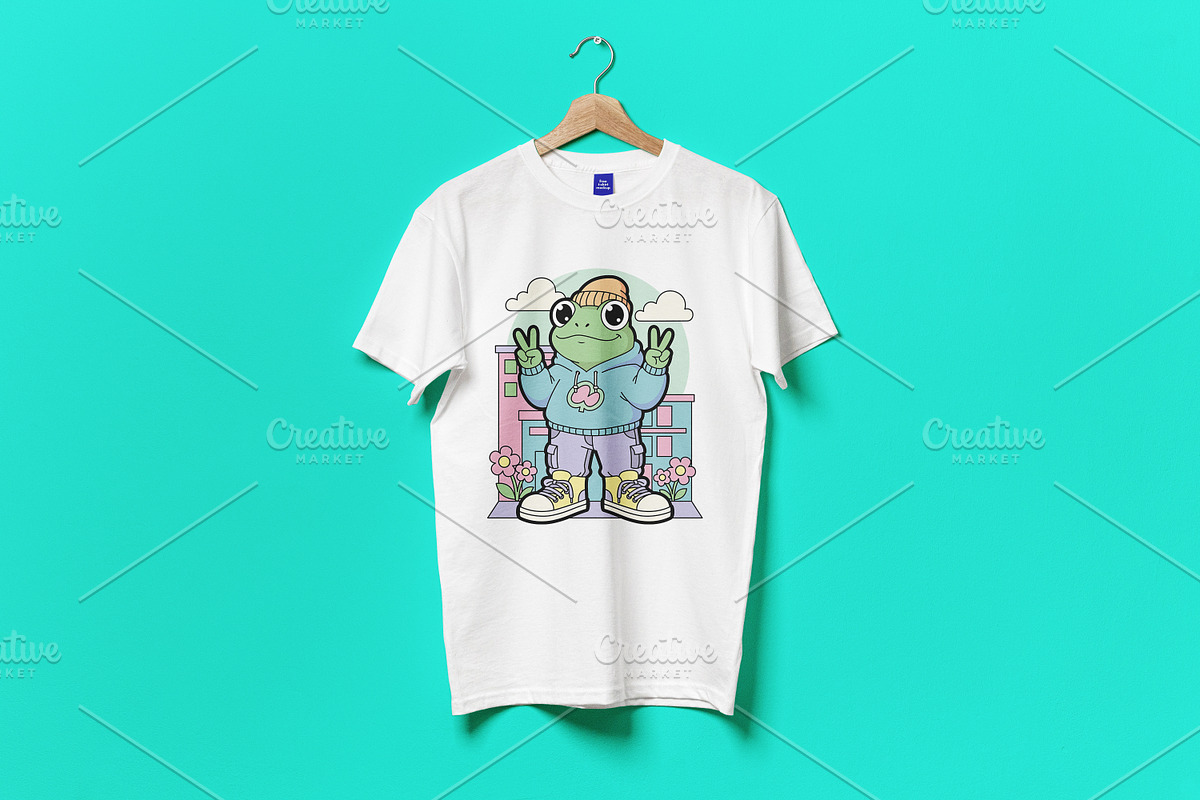 Frog Peace Sign Graphic T-Shirt SVG, an Animal Illustration by Ghagra (Photo 3 of 4)