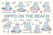 Hippo Beach Days — Clipart Bundle, an Animal Illustration by Mariia Kovalchuk (Thumbnail 1 of 13)