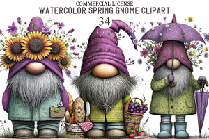 Watercolor Spring Gnome Clipart, an Illustration by designcity5