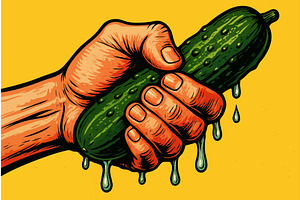 hand squeezing cucumber with splash, a Food Illustration by AlexArt