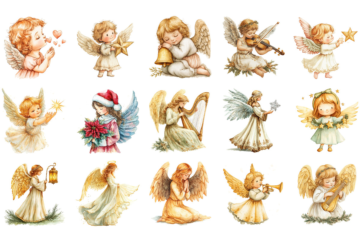 Christmas Angels Clipart, an Illustration by Designking (Photo 2 of 5)