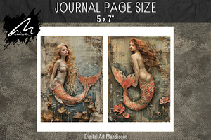 Red Mermaid, Grunge Collage Pages