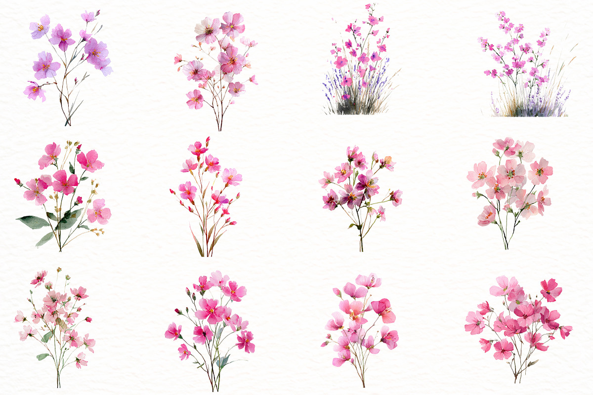 Pink Wildflowers Clipart, an Illustration by Designworld (Photo 3 of 6)