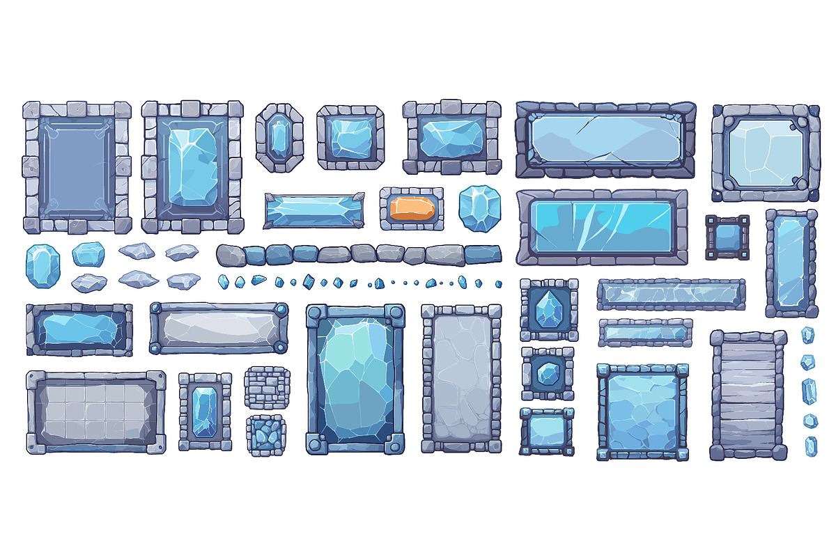 Cartoon stone game UI set, a Decorative Illustration by Ksania
