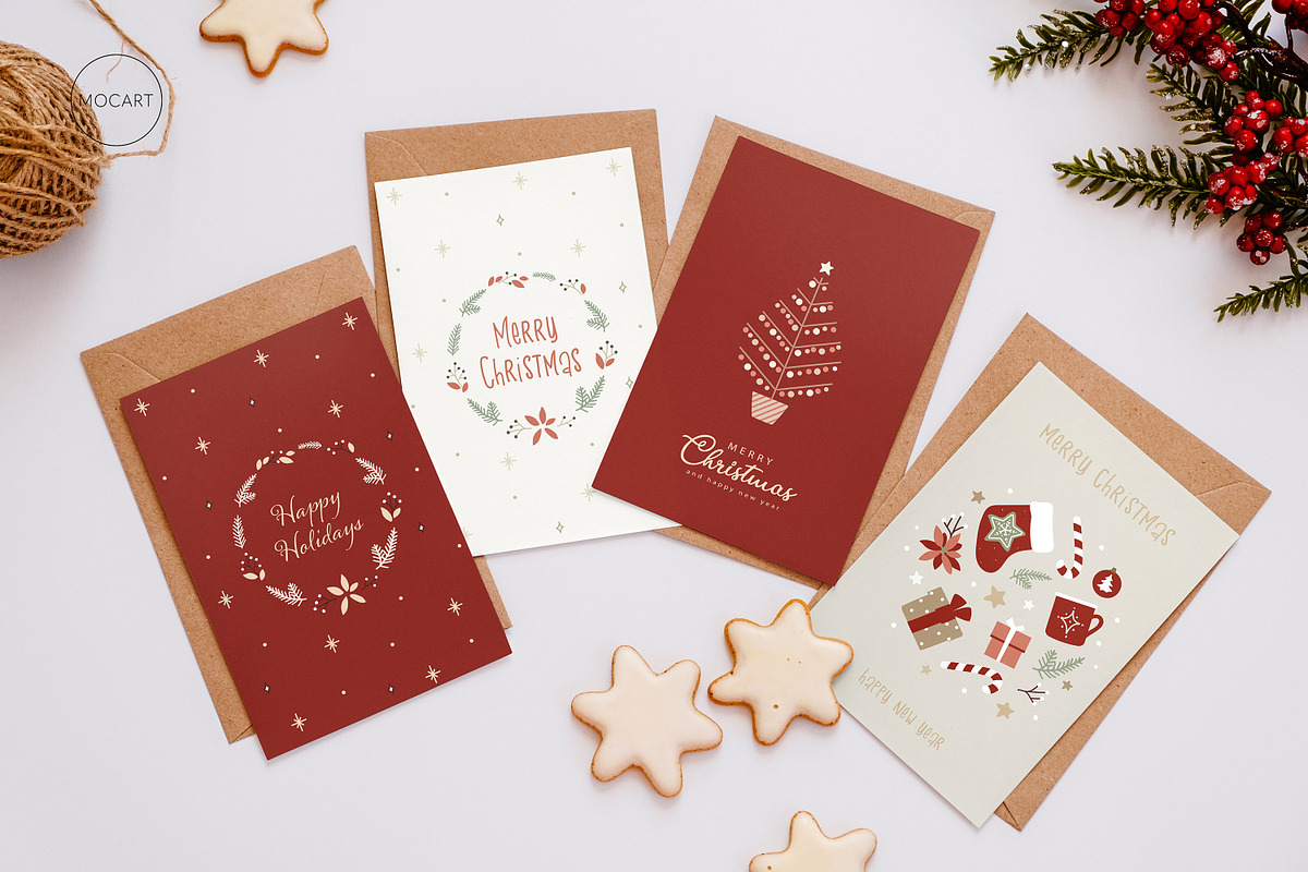 Christmas postcard mockup set 1 v1, a Print Template by Mocart (Photo 2 of 14)