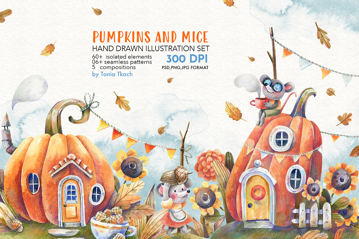 PUMPKINS AND MICE, a Seasonal Illustration by Watercolor by Tonia Tkach (Photo 1 of 8)