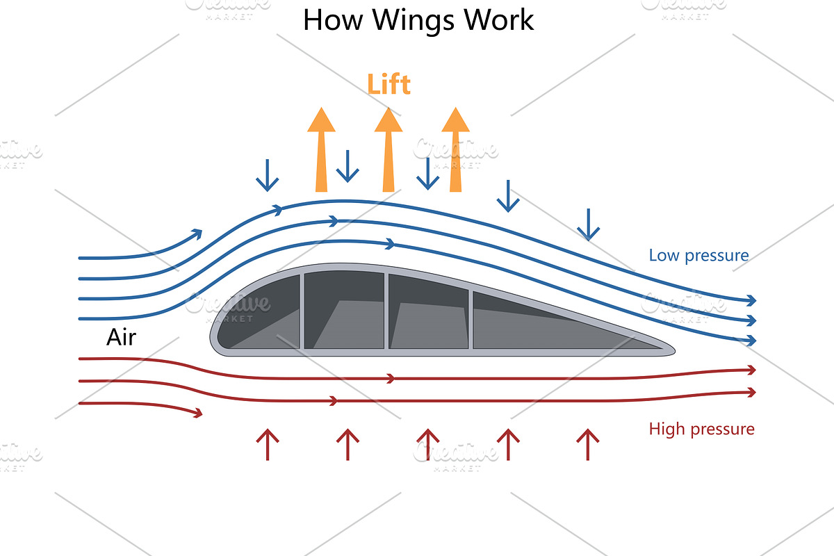 How airplane wings generate lift, an Illustration by AlexArt