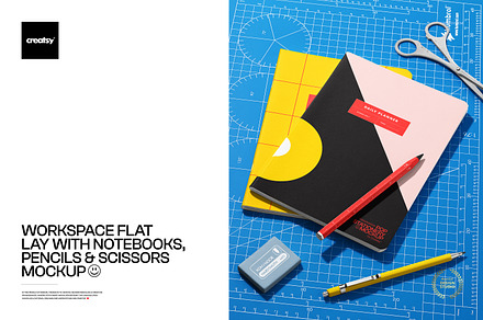 Notebooks, Pencils & Scissors Mockup, a Merchandise Mockup by creatsy5