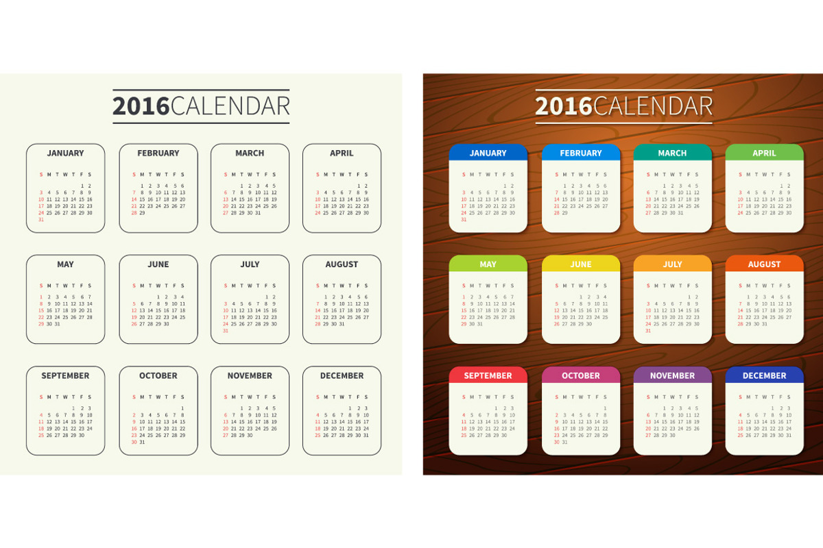 4 Calendar templates for 2016, a Background Graphic by mnke art studio (Photo 1 of 2)