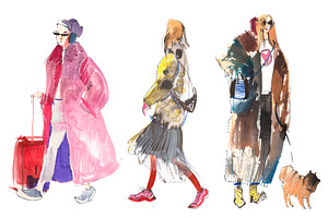 Trendy young women in outerwear, an Illustration by undrey