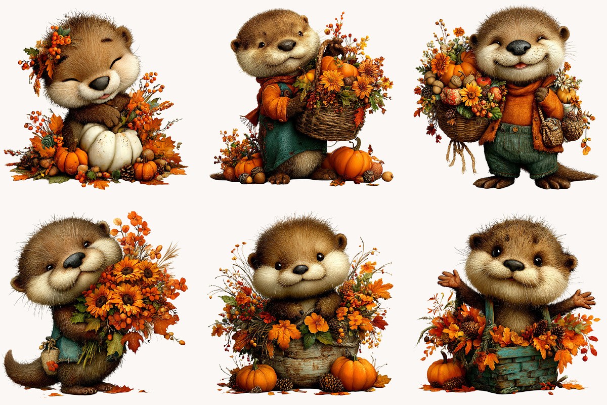 Whimsical Autumn Fall Otter Clipart, a Seasonal Illustration by Designworld (Photo 5 of 10)