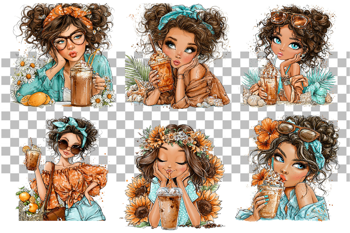Whimsical Summer Coffee Girl Clipart, a Seasonal Illustration by Daily.Designs (Photo 3 of 3)