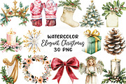 Watercolor Elegant Christmas Clipart, an Illustration by CraftArtStudio (Thumbnail 1 of 6)