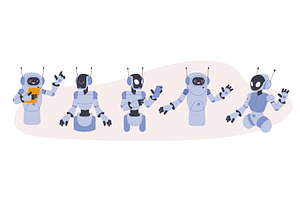 Robotic characters. Robots greet you, a Technology Illustration by LadadikArt