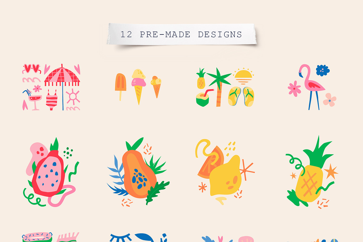 Summer Vibe | Clipart + patterns, an Illustration by katieromanoff_art (Photo 8 of 19)