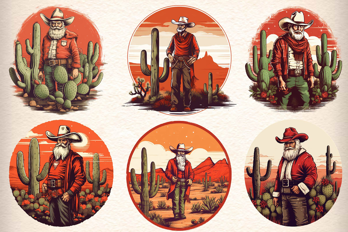 Vintage western cowboy Santa Clipart, an Illustration by CreationArt (Photo 3 of 4)