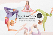 Watercolor Yoga Women Clipart, an Illustration by Marine art (Thumbnail 1 of 4)