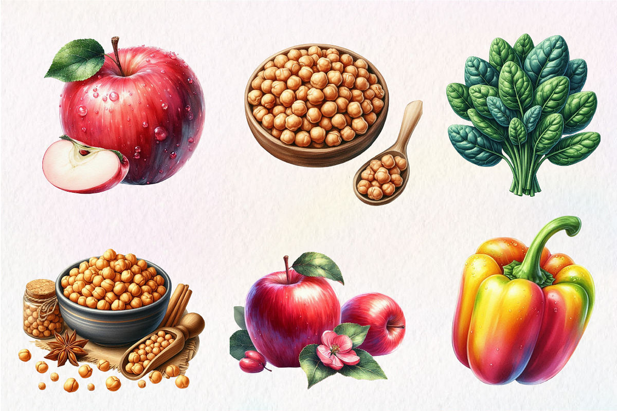 Watercolor Healthy Food Clipart, an Illustration by Dream Creation (Photo 2 of 7)