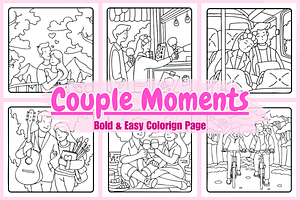 Couple Moments Colorig Pages, a Decorative Illustration by Coco Bloom