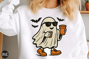 Cute Halloween Coffee Ghost Png, an Illustration by Libby Wishes