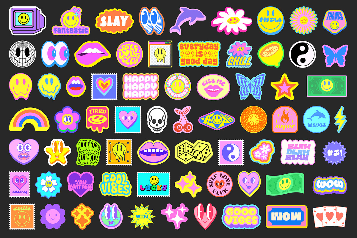 GROOVY STICKERS VECTOR SET, an Object Graphic by craftlove (Photo 4 of 6)