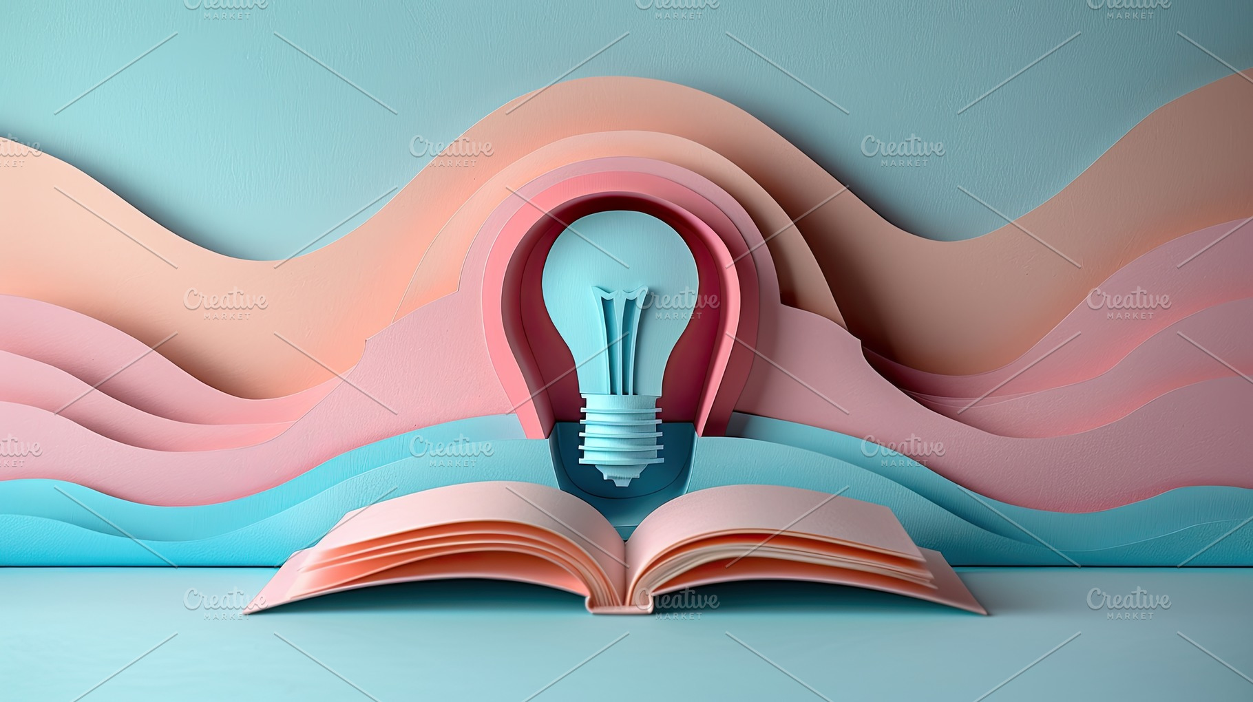 Open book with pastel pages and layered paper light bulb on colo, a Background Photo by José Manuel Gelpi