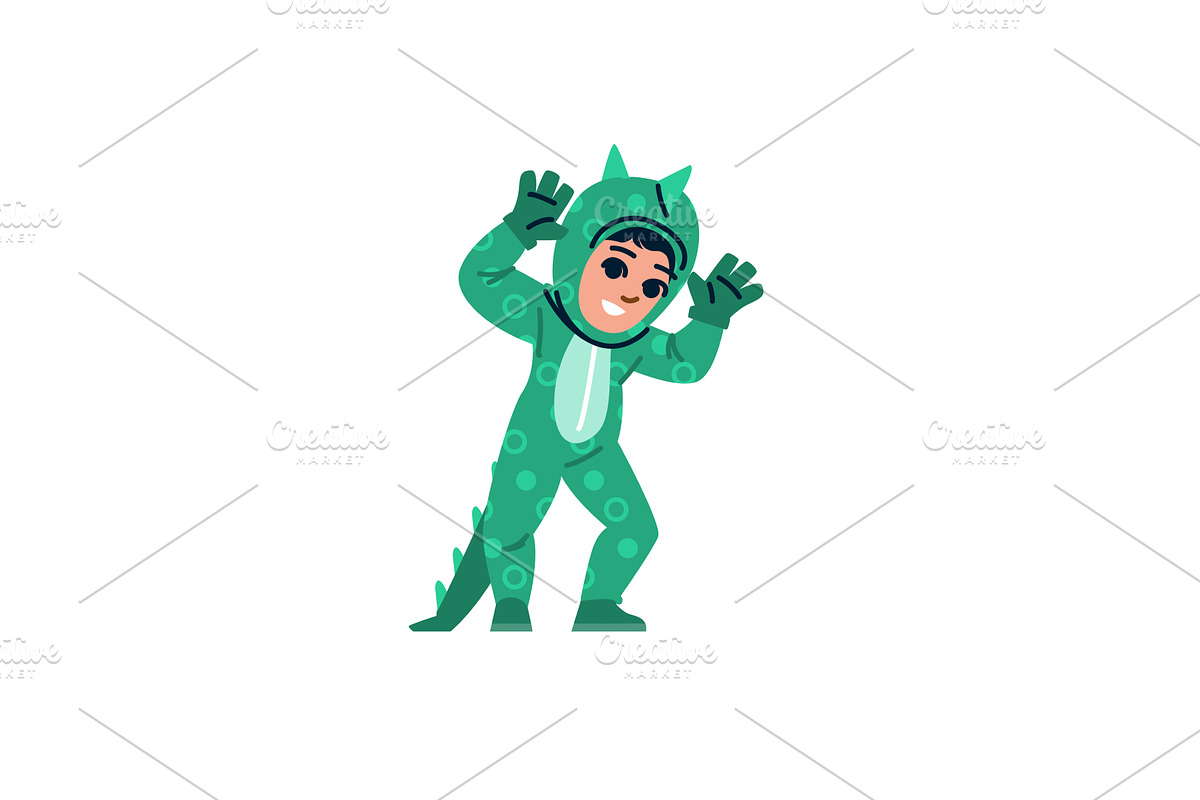 Child wearing funny dinosaur costume, an Object Illustration by pikepicture