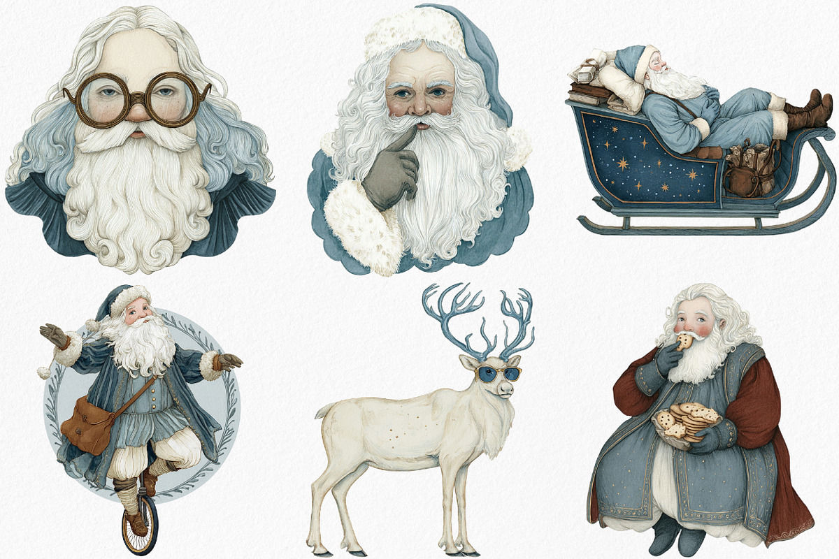 Watercolor Funny Christmas Clipart, an Illustration by Canvas Craft (Photo 2 of 7)