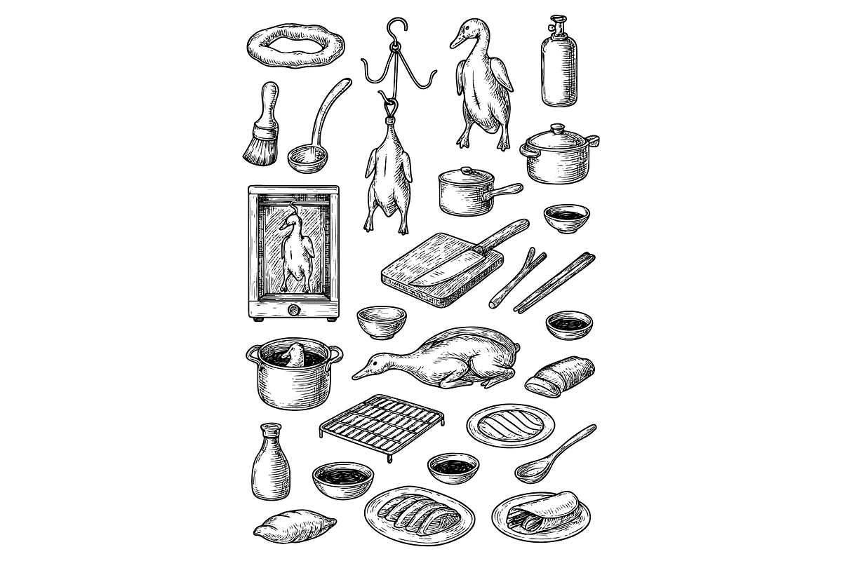 Peking Duck Cooking Illustration Set, an Object Graphic by nikagraphic (Photo 1 of 3)