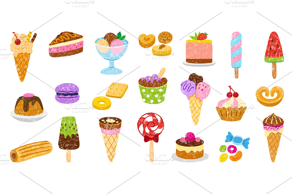Crayon drawing dessert. Chalk drawn, a Food Illustration by Valerie Bodnar