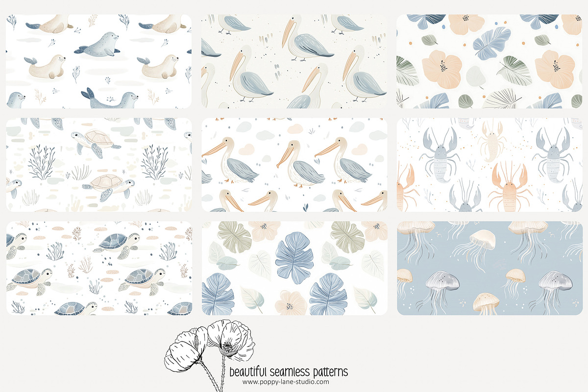 70 pastel marine seamless pattern, a Pattern Graphic by Poppy Lane Studio (Photo 7 of 10)