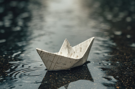 Lonely Paper Boat in Summer Rain, a Wallpaper Photo by Virgo Studio