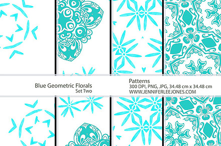 Blue Geometric Florals - Set Two