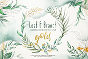 Watercolor & Gold Leaf Branch, a Decorative Illustration by Papatongartist (Thumbnail 1 of 12)