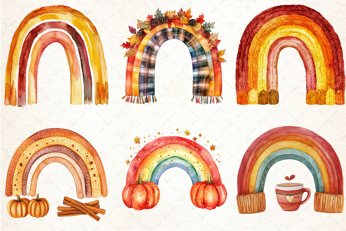Watercolor Rainbow Autumn Clipart, an Illustration by Libby Wishes (Photo 3 of 7)