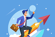Businessman riding pencil rocket, a Person Illustration by SouravDesign (Thumbnail 1 of 3)