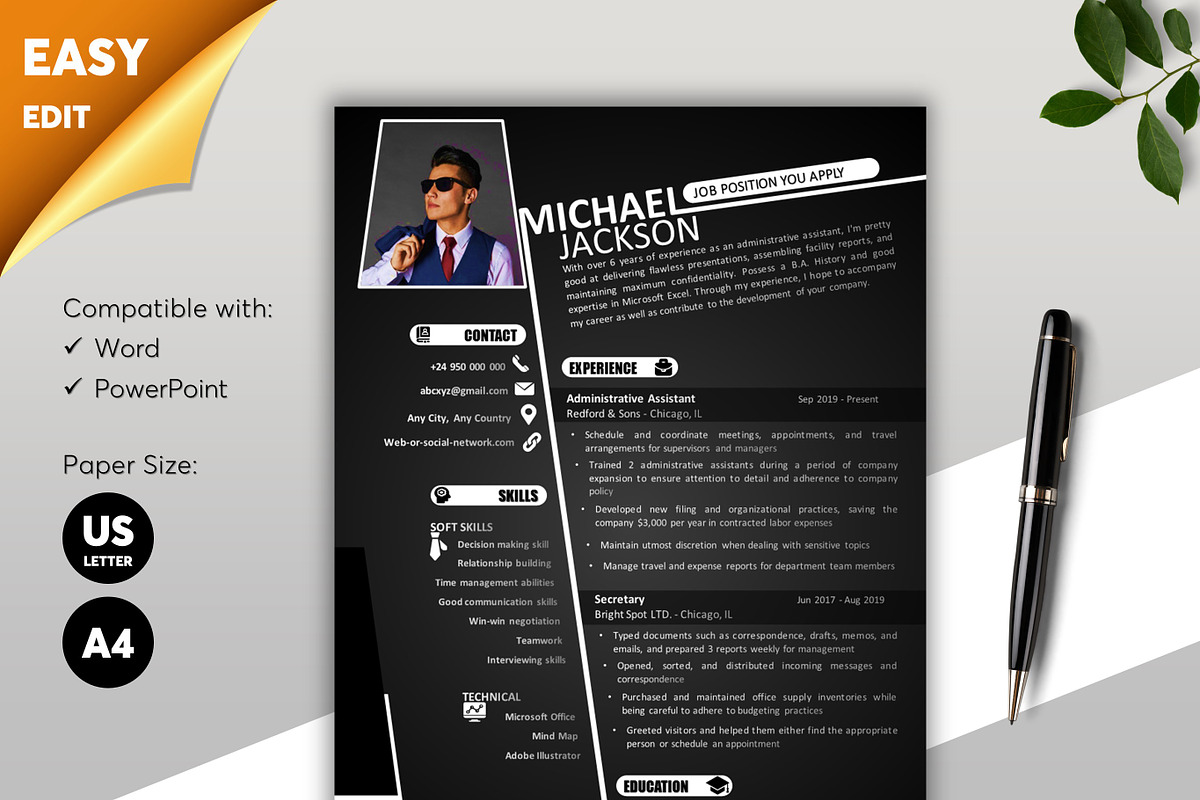 ATS Resume CV Word & PowerPoint - 10, a Resume Template by MrCam Template Resume|CV (Photo 1 of 6)