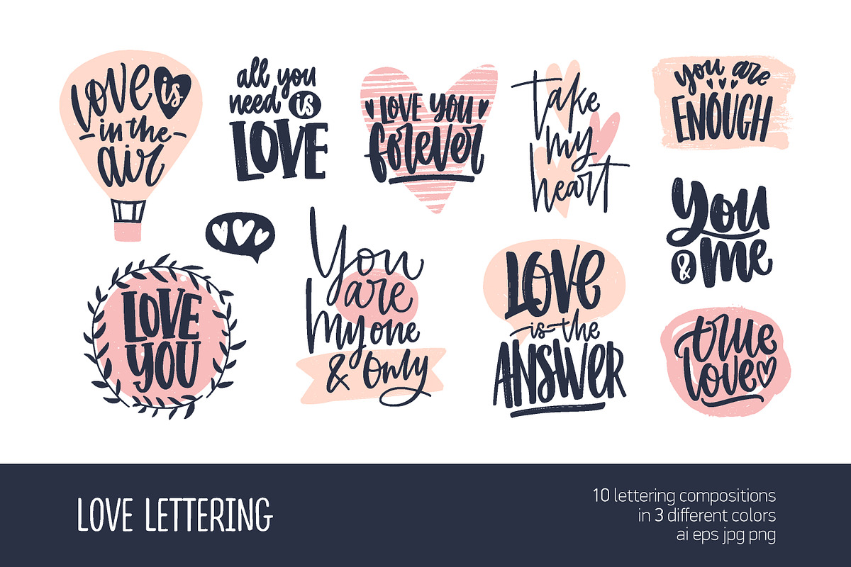 Handwritten love quotes set, a Decorative Illustration by Good Studio (Photo 1 of 9)