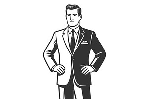 Confident Businessman Standing Hands, a Person Illustration by AlexArt